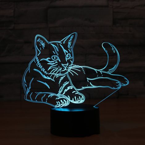 Veilleuse LED 3D avec changement de couleur et fonction tactile, en forme de chat. (1/5)
