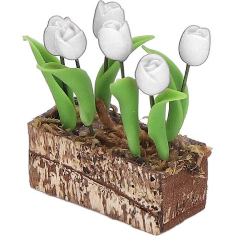 Tulipes artificielles, ornement floral, décoration de jardin pour maison de poupée à l'échelle 1:12, modèle réduit, accessoire miniature, blanc. (1/5)