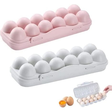 Boîte à œufs en plastique - Réfrigérateur - Lot de 2 - 12 œufs - PP de qualité alimentaire - Rose et Gris (1/4)