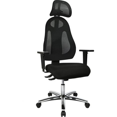 Fauteuil de Bureau pivotant recouvert de Tissu Noir avec accoudoirs et appuie-tête réglables en Hauteur 61 x 65 x 143 cm, Tissu, Noir/Noir, 61 x 65 x 143 cm (1/5)