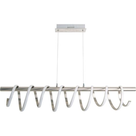 Suspension LED Design Moderne en Métal Nickel Mat et Blanc, Intensité Variable, Longueur 100 cm - PANGIVO (1/5)