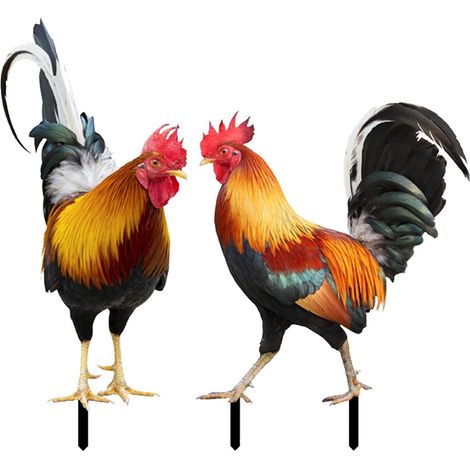 Chicken Garden Ornaments, 2PCS Decorative Chicken Garden, Rooster Decor Garden Statue for Outdoor, Chicken Figurine for Garden, Rooster Garden Statues, Resin Animal Figurine for Garden (1/5)