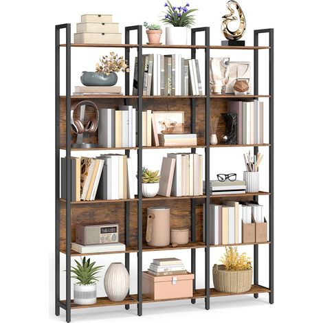 Libreria a 6 ripiani 24 x 31,8 x 175 cm struttura in acciaio per soggiorno corridoio ufficio stile industriale marrone 120004270