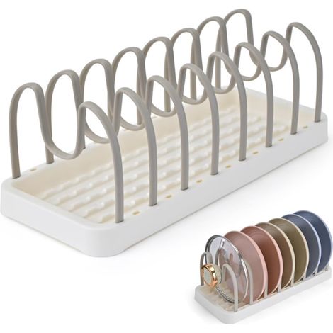 Escurridor de platos tipo cajón, escurridor de platos de plástico sin BPA para armario, escurridor de platos vertical ajustable de 7 compartimentos. (1/3)