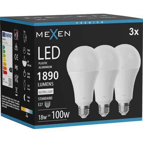 Mexen Nova 3x Ampoule LED E27, A70, 18W, Neutre - 4000K, 1890 lm - L100-E27-1840-01x03 (1/3)