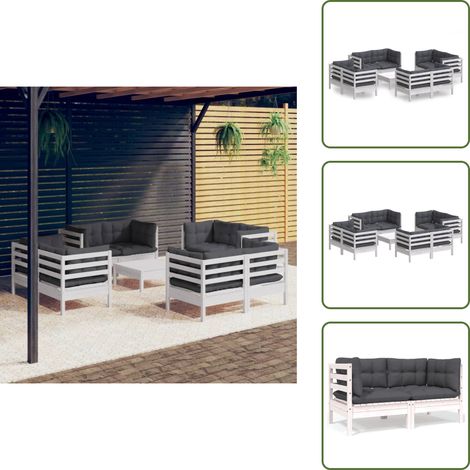 Cojines para sofás - vidaXL Muebles de jardín 9 pzas con cojines antracita madera de pino - Muebles modulares