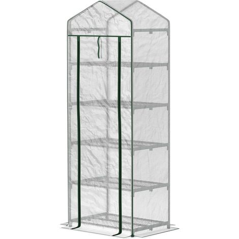 Gewächshaus mit Rolltür, Regale, winterfest Foliengewächshaus aus Stahl, Treibhaus für Balkon, Garten, Tomatenhaus 69 x 49 x 193 cm, Tomatengewächshaus für Tomaten, Gemüse, Blumen, Weiß Aosom