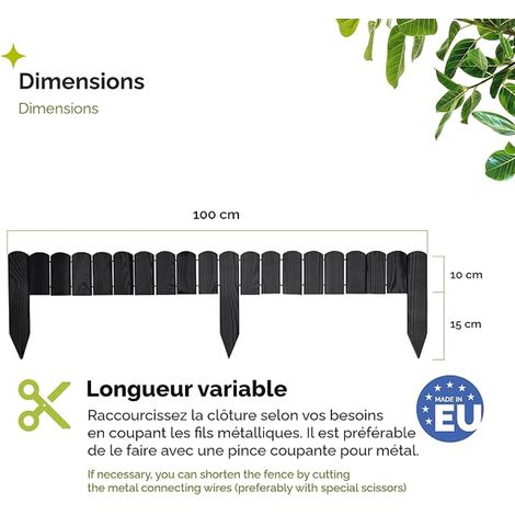 Bordure Jardin Bois 10x100cm Ganivelle Rouleau Graphite GD-0148 (1/2)