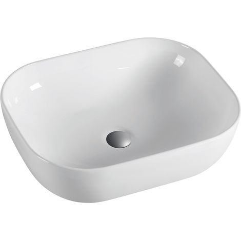 Lavabo Sobre Encimera Cerámico Blanco Brillo Lavamanos Baño para Encimera Rectangular 50,5cm x 40,5cm