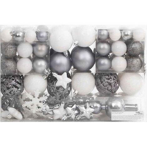 Ensemble de boules de Noël 111 pièces blanc et gris polystyrène