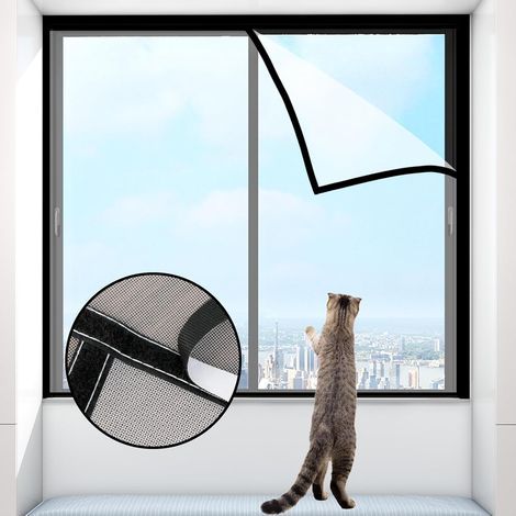Protection de fenêtre pour chat avec bandes adhésives, sans danger pour les chats, empêche les insectes d'entrer, parfaite pour les balcons et les chambres (1/5)