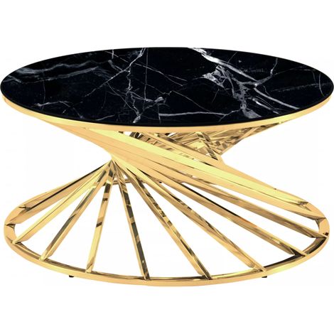 Table basse ronde NAUTILUS Gold plateau verre D80 cm