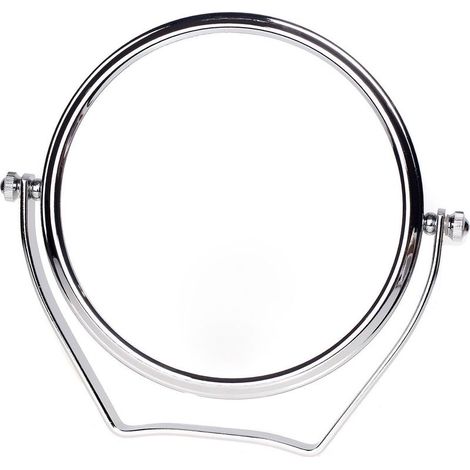 1 Miroir cosmétique sur pied, Double face grossissant x10, Métal chromé, Ø 15,3 cm, Pour salle de bain (1/5)