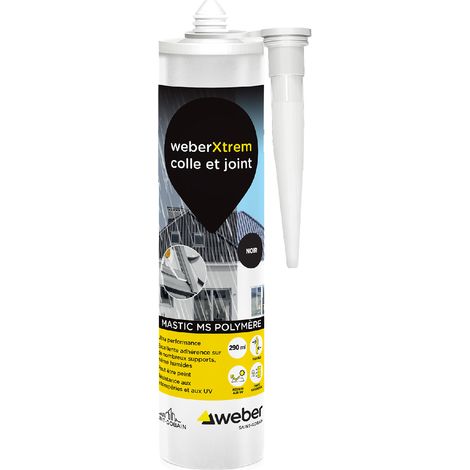Weber Saint-Gobain Mastic , Silicone, Hybride Multi Usages Hautes Performances Noir - Étanchéité et Collage pour la Construction et le Métal, Résitant aux intempéries et aux UV, Forte adhérence, 290ML (1/5)