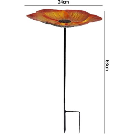 Petit bain d’oiseaux extérieur en métal – Distributeur et plateau en forme de fleur – Décoration de jardin et terrasse pour oiseaux Brun doré
