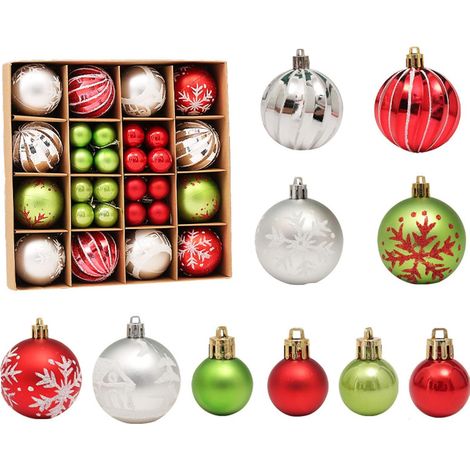 Lot de 42 petites boules de Noël en plastique incassable à suspendre pour sapin de Noël, fêtes, mariage (rouge, vert, argent) (1/5)