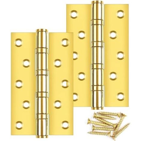 Lot de 2 charnières de porte pliables 125 × 75 × 3 mm Charnières à roulement à billes en acier inoxydable doré avec 10 trous Lot de vis et charnières pour portes massives (1/5)