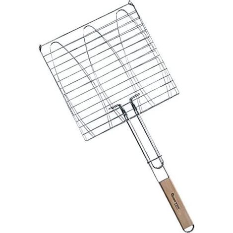 4U-Onlinehandel 3 Para Pescado (28 x 28 cm para pescado Pez Alicate parrilla Barbacoa Espátula pescado Soporte para parrilla con mango de madera acero cromado