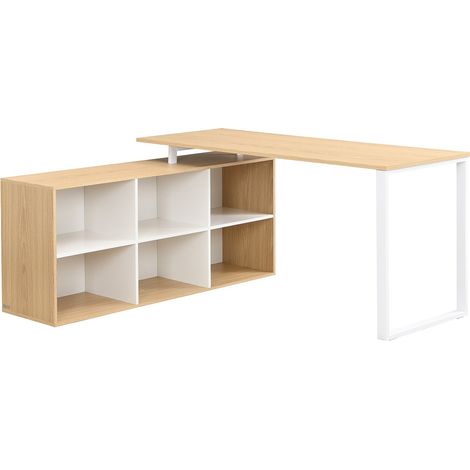 Scrivania ad angolo con contenitori - MDF - Bianco e naturale - NIPILI
