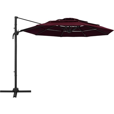 Ombrellone  Parasole a Sbalzo 4 Livelli Palo in Alluminio 3x3 m Bordeaux (1/5)