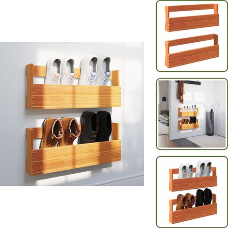The Living Store Étagères à chaussures murales 2 pcs cire marron 59x8,5x23,5 cm - Étagères À Chaussures - Rangement Chaussures - Meuble Chaussure - Organisateur Chaussures - Étagères Murales