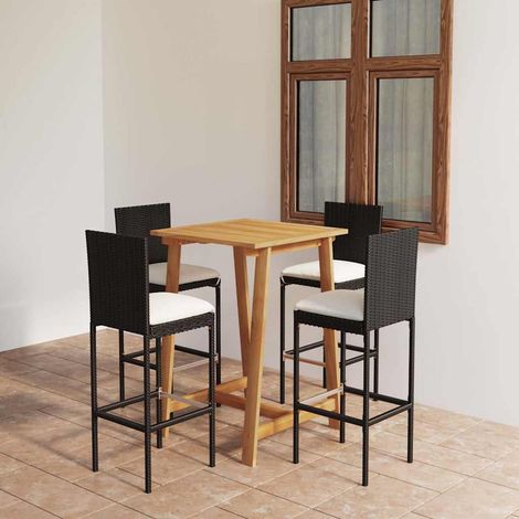 Ensemble Table de bar + 4 Chaises de bar de jardin avec coussins - Table Haute avec 4 Tabourets Noir BV933017 - BonneVie (1/5)