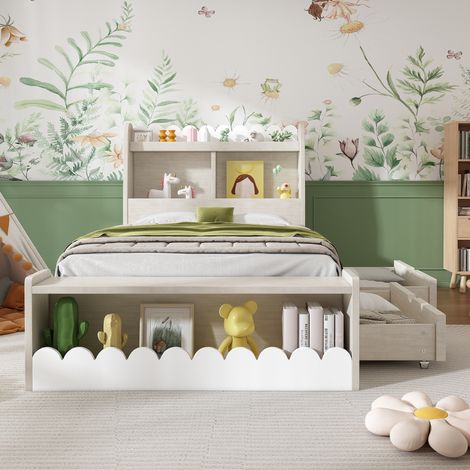 letto contenitore 90x190 con cassetti e ripiani bimbi HAVRYA (1/5)