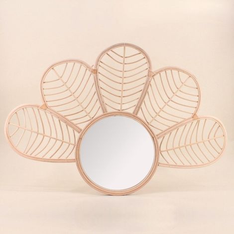 Miroir en forme de demi fleur en rotin 80x54cm (1/5)