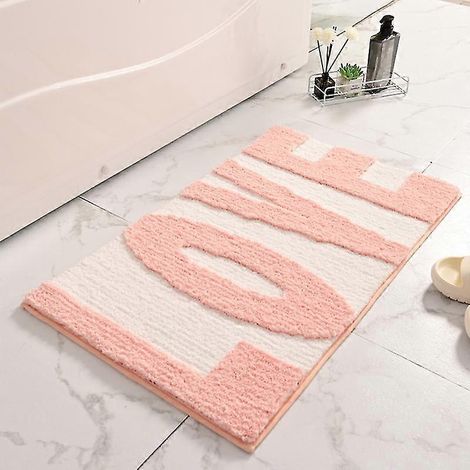 Tapis de bain rose et blanc, motif lettres d'amour, pour baignoire, chambre, douche, salon, toilettes, 51 x 81 cm (1/5)