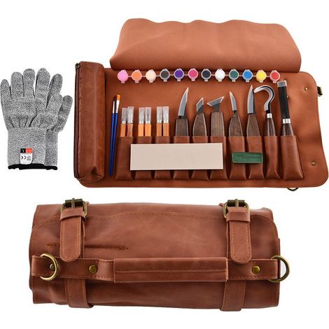 Set aus 20 Holzschnitzwerkzeugen aus 7Cr17 Molybdän- und Vanadiumstahl, luxuriöses Schnitzmeißelset, ideal als Geschenk. (1/5)