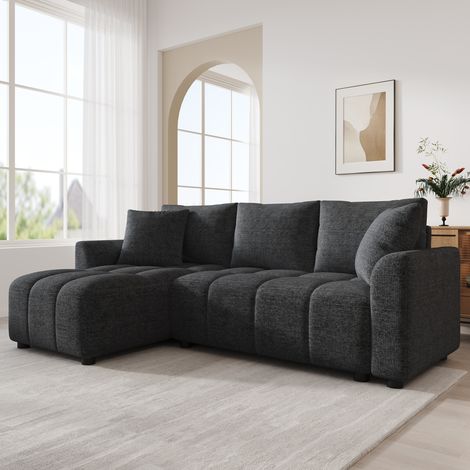 MODFU - Sofá esquinero de 3 plazas en L, reversible, 2 cojines, 204x127x82,5 cm, chenilla gris (1/5)
