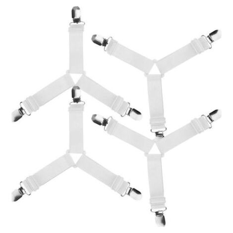 Attaches Réglables pour Drap de Lit -   - Sangles Élastiques Y - Blanc - 4pcs - 40cm à 90cm
