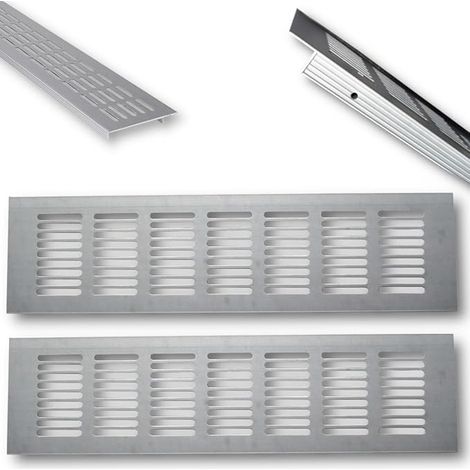 2 x Aluminium Aeration Grille for Ideal Ventilation, Ventilation Grille for Fireplace, Kitchen, Bathroom, Toilet, Garage and Living Room, 100 x 8 x 1.2 cm (1/5)