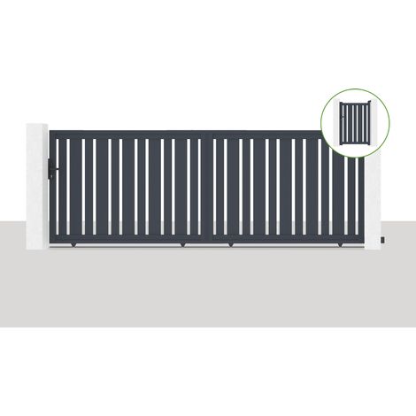 Puerta corredera 4x1,4m VEYMONT + Puerta 1m VEYMONT H.1,4m gris