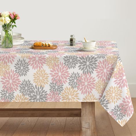 Tischdecke 140x160 cm Blumenmuster Rosa/Grau/Gelb, Rechteckig, Fleckschutz, Polyester