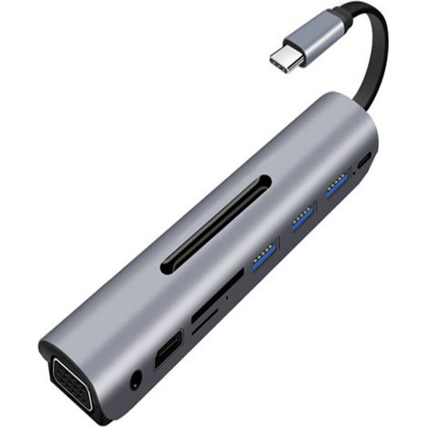 Adaptateur de station d'accueil multiport 9 en 1 Type-C Hub avec HDMI 4K, VGA, Type-C PD, Ethernet pris en charge pour MacBook