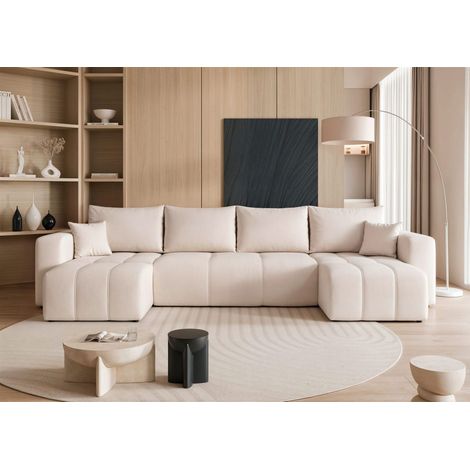 Wohnlandschaft mit Schlaffunktion Sofa LEROS in Stoff Manila Creme