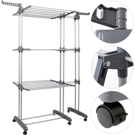 Skecten 2 en 1 Tendedero de Ropa Plegable Vertical, Tendedero Extensible y Ajustable para Ropas con Ruedas Y alas plegables (1/4)