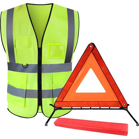 Kit triangle de signalisation pour voiture, triangle de signalisation, réfléchissant à 360 °, gilets de signalisation, triangle de panne, pliable pour voiture, camion, camionnette (1/5)