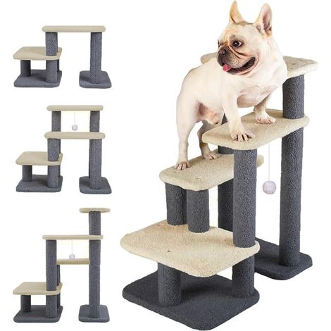 Escalier pour Chien,18 cm  76 cm, Réglable en Hauteur,Lavable et antidérapant, Escalier pour Chat pour Chaton,Vieux Chats, Convient pour lit, Canapé Rampe pour Chien. （Beige/Gris foncé） (1/5)