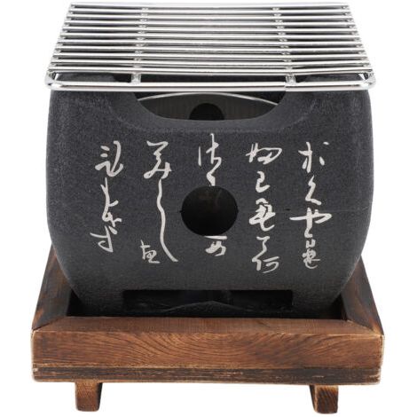 QORVA- Poêle à charbon de bois à écriture japonaise, multifonctionnel, chauffage rapide, mini barbecue portable pour griller en famille, petit carré 4,7 x 4,3 pouces