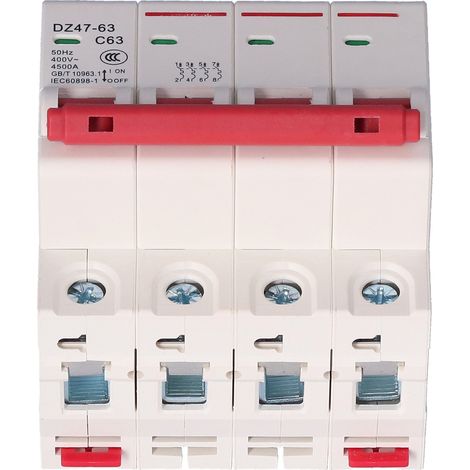 Disjoncteur 4P Mini interrupteur à air MCB, protection contre les surcharges et les courts-circuits, 400 V, pour usage domestique, 63 A