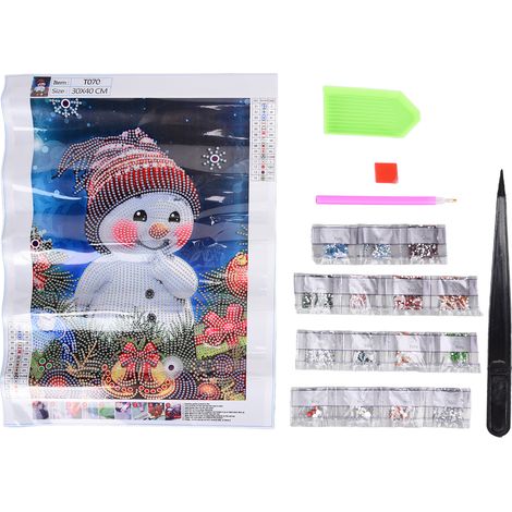 Tableau à Strass DIY Motif Bonhomme de Neige Noël Décoration Murale Maison 30x40 cm (1/5)