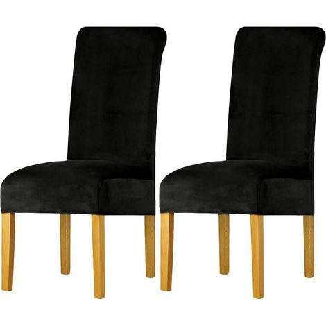Stuhlhussen 2er Set Samt Schwarz, Universell Waschbar, Stretch für Esszimmerstühle (1/5)