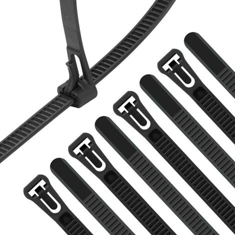 100 Pièces Collier De Serrage Noir Plastique Réutilisables, 300mm X 7.6mm, Attache Câble Colorées, Serre Câbles Nylon, Colliers Serre-Cable Résistant Aux Uv (1/4)