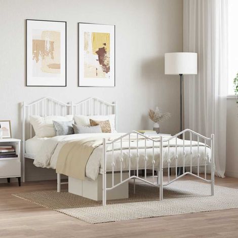 Cadre de lit métal blanc 120 x 190 cm avec tête et pied de lit, sans matelas - PANGIVO (1/5)