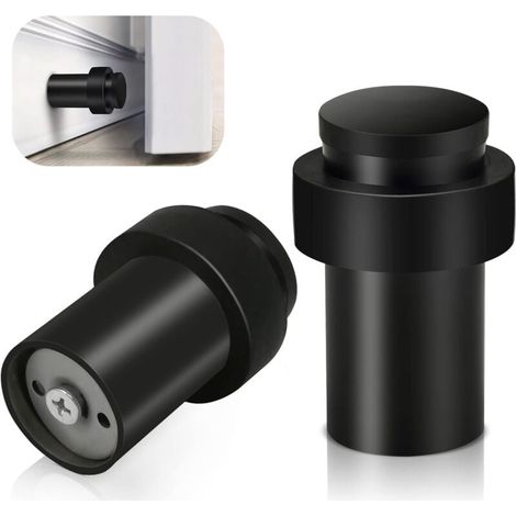 Black Door Stops, Heavy Duty Stainless Steel Door Stoppers, Decorative Wall Protectors, Solid Rubber Baseboards, 65 mm, 2 Pack MUMU (1/4)