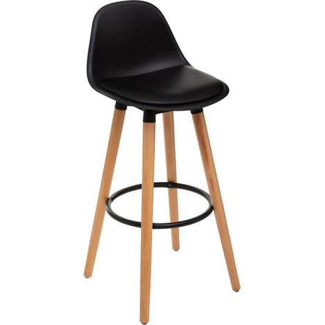 Atmosphera – Tabouret de bar Maxon noir – Assise rembourrée en polyuréthane – Structure en bois de hêtre – Hauteur 92 cm – Confort optimal pour cuisine et bar (1/10)