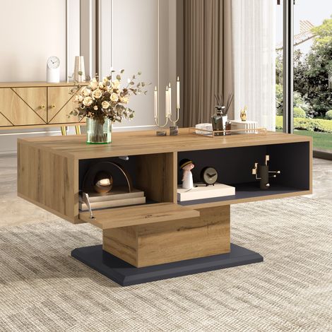 Table basse moderne 100 x 50 x 46,5 cm - Rangement double face - Étagères ouvertes - Panneaux de particules - Naturel