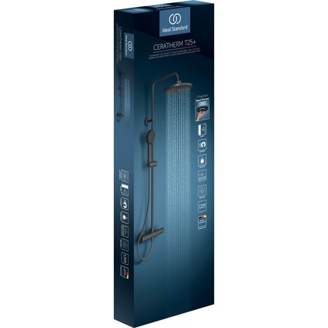 Ideal Standard CeraTherm - Conjunto de ducha con termostato, diámetro 26 cm, 2 chorros, negro seda A7210XG (1/5)